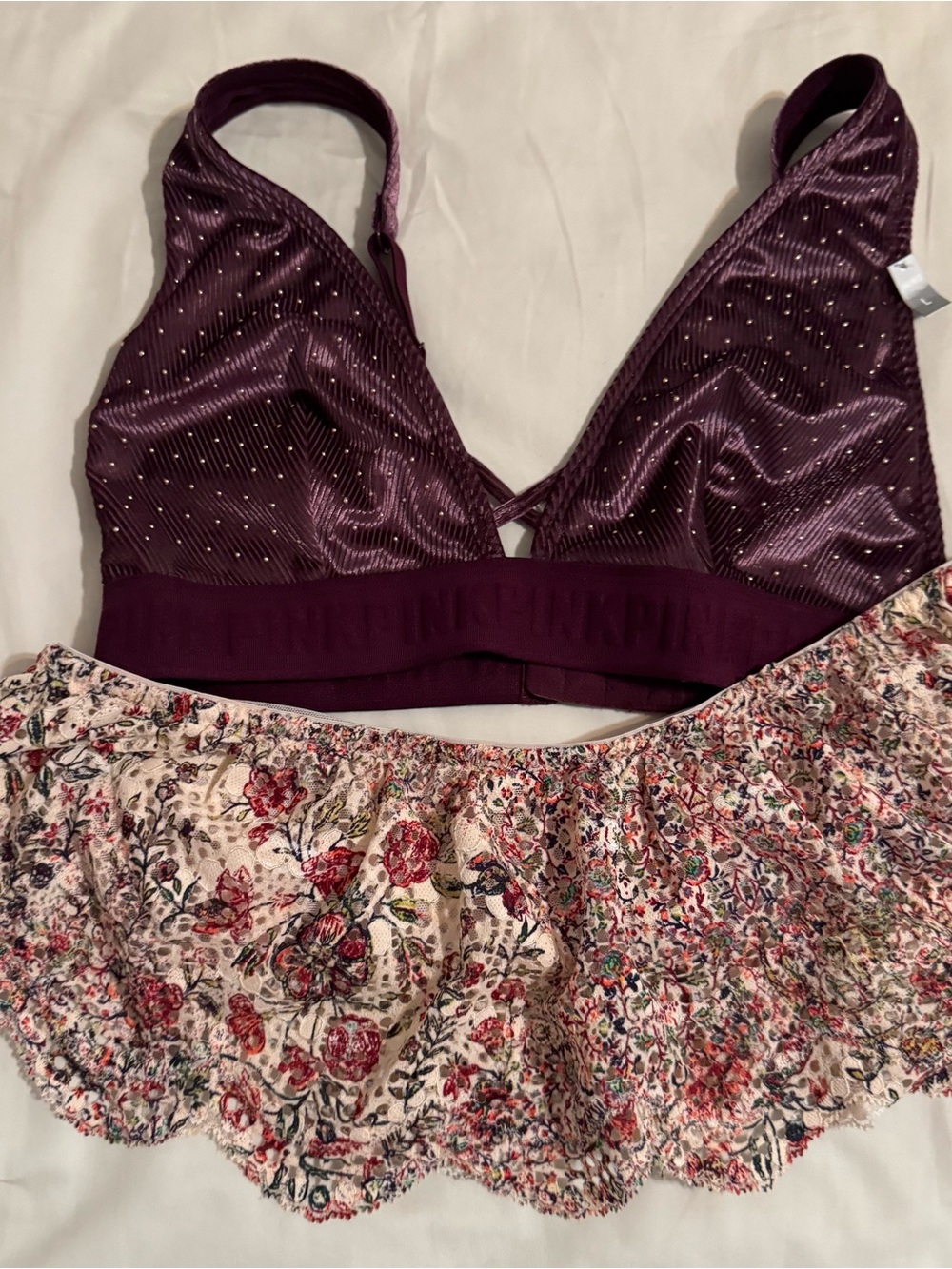 Victoria's Secret PINK Plum Bralette with Subtle Jewel Accents
